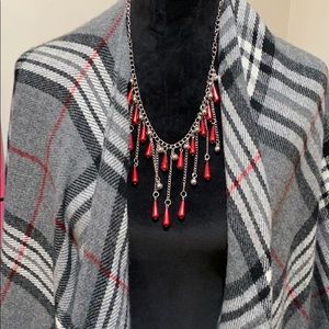 Cape 100% acrylic black, gray and red plaid